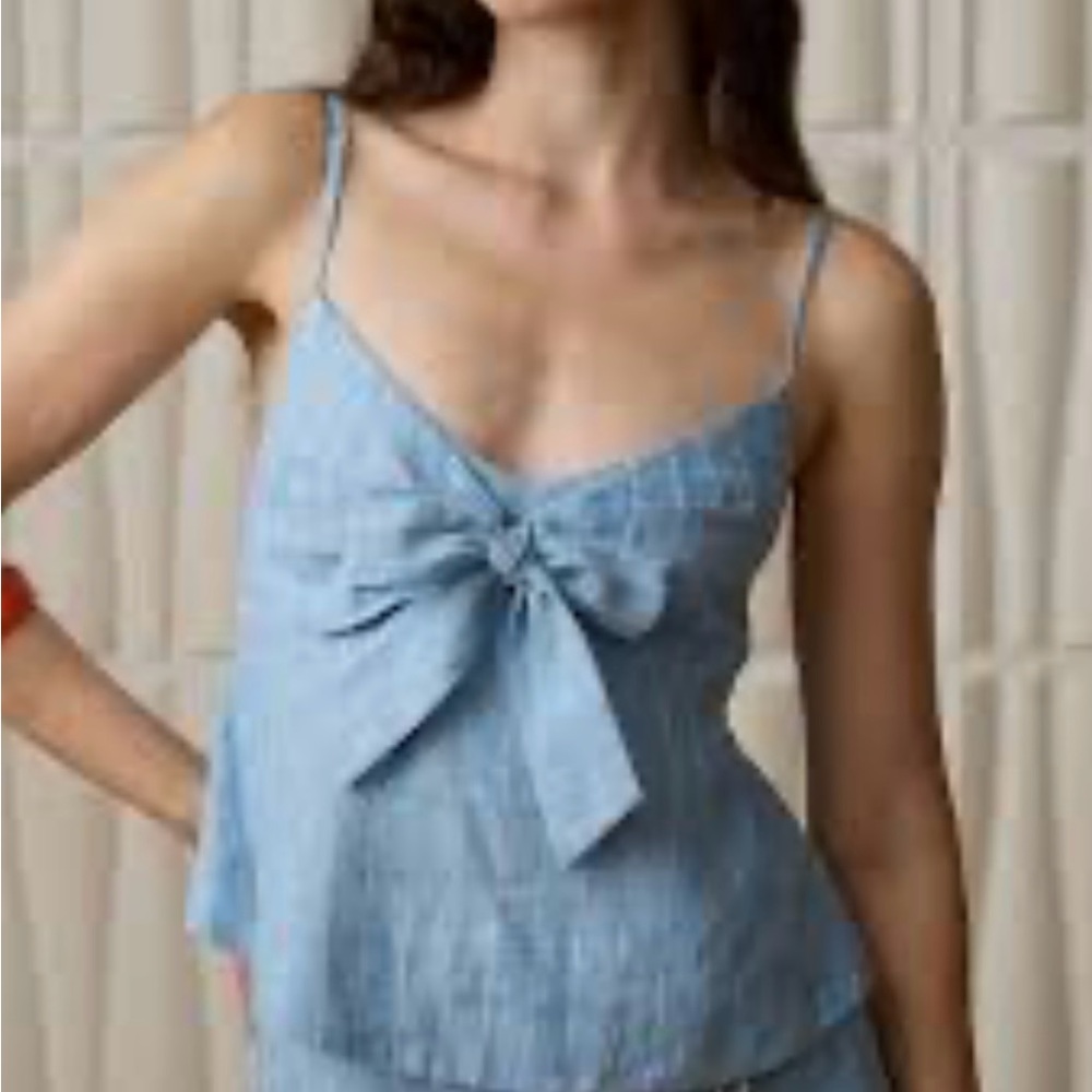 Aylaya Blue Pinstripe Bow-Tie Top Size S NWT